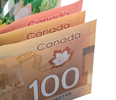 Kanada para banknotları saydamda izole bir şekilde duruyor