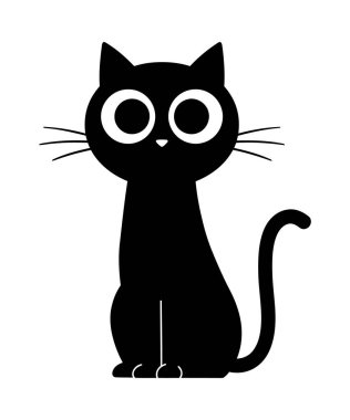 Büyük Gözler ve Kıvrık Kuyruklu Kara Kedi Çizimi 