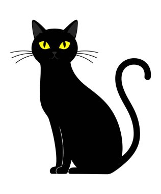 Büyük Gözler ve Kıvrık Kuyruklu Kara Kedi Çizimi 