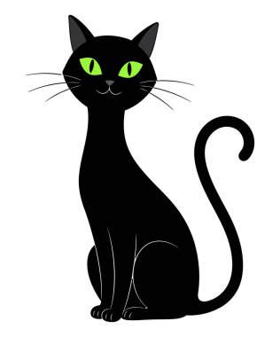 Büyük Gözler ve Kıvrık Kuyruklu Kara Kedi Çizimi 