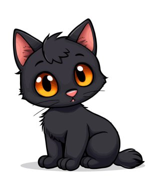 Büyük Gözler ve Kıvrık Kuyruklu Kara Kedi Çizimi 