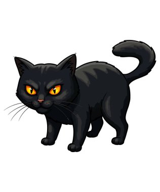 Büyük Gözler ve Kıvrık Kuyruklu Kara Kedi Çizimi 