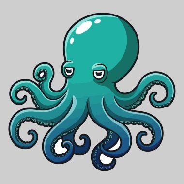 Büyük Gözlü ve Mutlu Gülümseyen Sevimli Mavi Ahtapot Çizgi Filmi 