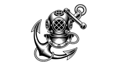 Sualtı Dalgıcının Silueti Karşıtlık Siyah ve Beyaz Çizimi