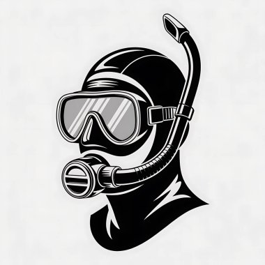 Sualtı Dalgıcının Silueti Karşıtlık Siyah ve Beyaz Çizimi