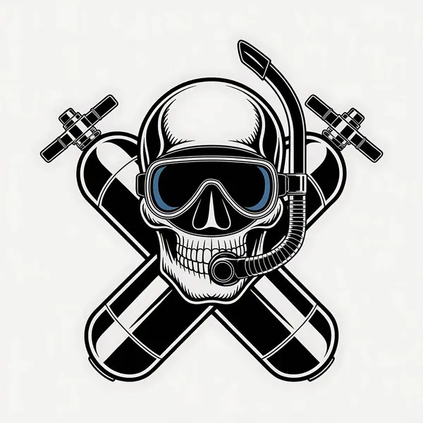 Sualtı Dalgıcının Silueti Karşıtlık Siyah ve Beyaz Çizimi