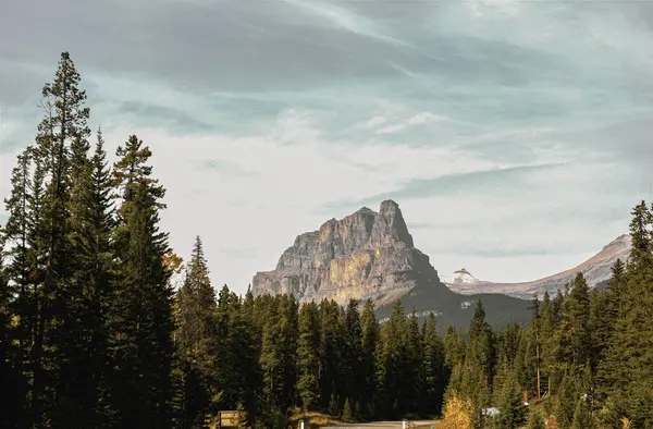 Alberta 'daki sık yeşil ormanların üzerindeki Castle Mountain kuleleri engebeli uçurumlarını ve katmanlı kaya oluşumlarını gözler önüne seriyor. Canlı ağaçlar ve geniş gökyüzü tarafından çerçevelenen bu ikonik simge Kanada Kayalıkları 'nın jeolojik tarihini vurgular..