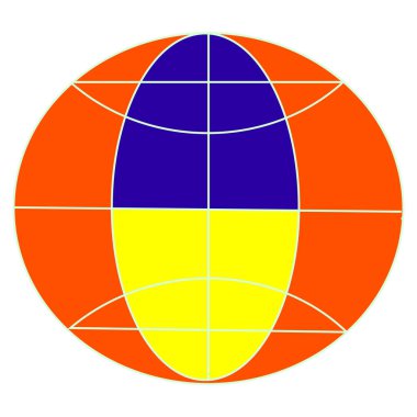 Globus Soyut renk vektörü. Geometrik bileşim şekli. Parlak turuncu detaylar. Mavi ve sarı kombinasyon. EPS 10.