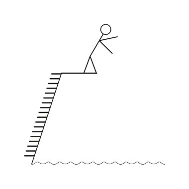 Stickman dalış ikonu. Soyut su sembolü. Minimum atlayış rakamı. Vektör çizimi. EPS 10.