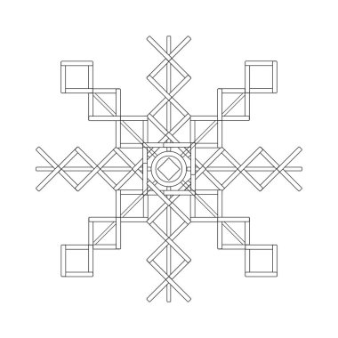 Geometrik kar tanesi simgesi. Soyut simetrik şekil. Siyah çizgi çizimi. Vektör süsleme deseni. EPS 10.