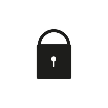 Kapalı asma kilit simgesi. Güvenli kilit sembolü. Siyah beyaz tasarım. Basit vektör çizimi. EPS 10.