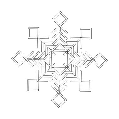 Simetrik kar tanesi ikonu. Soyut buz kalıbı. Geometrik kış şekli. Siyah çizgi vektörü. EPS 10.