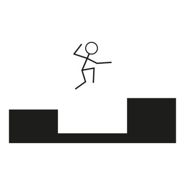 Parkour atlayış ikonu. Çubuk sıçrayışı. Risk vektörü. Siyah hareket silueti. EPS 10.