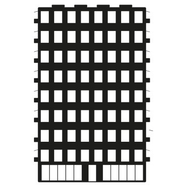 Yüksek bina ikonu. Siyah anten yapısı. Kentsel vektör şekli. Gökdelen tasarımı. EPS 10.