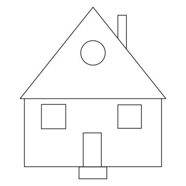 Ev taslağı ikonu. Basit geometrik şekiller. Siyah çatı çizimi. Vektör mimari sembolü. EPS 10.