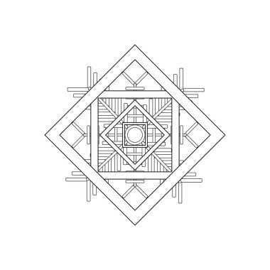 Geometrik desen. Soyut vektör şekli. Simetrik elmas hatları. Doğrusal dekoratif sanat. EPS 10.