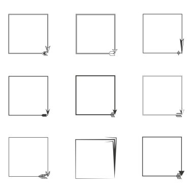 Kare çerçeve. Ok köşesi detayı. Modern vektör çizgisi. Siyah minimal şekil. EPS 10.