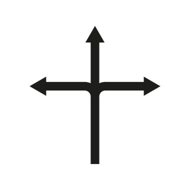 Yönlendirme simgesi. Yol oku sembolü. Kesişen yol vektör şekli. Basit seyir amblemi. EPS 10.