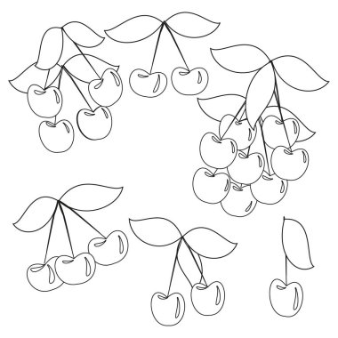 Kiraz çizgisi çizimi. Minimalist meyve çizimi. Basit vektör çizimi. Botanik taslak elementleri. EPS 10.