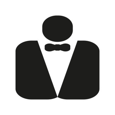 Takım elbise ikonu tasarımı. Siyah papyon sembolü. Resmi vektör kıyafeti. Minimalist smokin taslağı. EPS 10.
