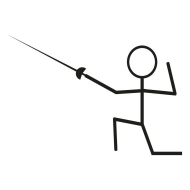 Eskrim figürü ikonu. Kılıçlı siyah siluet. Spor faaliyeti vektörü. Minimalist atlet illüstrasyonu. EPS 10.