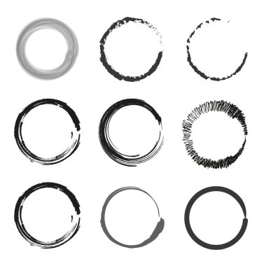 El çizimi daireler. Siyah mürekkep yuvarlak şekiller. Grunge tarzı vektör. Sanatsal tasarım çizimi. EPS 10.