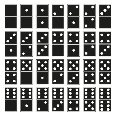 Domino taşları hazır. Siyah domino deseni. Oyun parçaları koleksiyonu. Klasik vektör tasarımı. EPS 10.