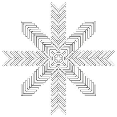 Geometrik kar tanesi çizimi. Soyut doğrusal desen. Yıldız şeklindeki vektör elementi. Dekoratif kış sembolü. EPS 10.