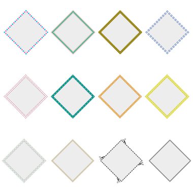 Elmas şekilli çerçeve. Geometrik sınır simgesi. Renkli noktalı taslak. Vektör kare dönüşü. EPS 10.