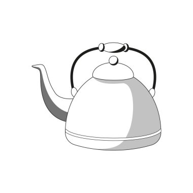 Çaydanlık şeklinde. Klasik metal konteynır. Sıcak su ısıtıcısı. Vektör mutfak objesi. EPS 10.