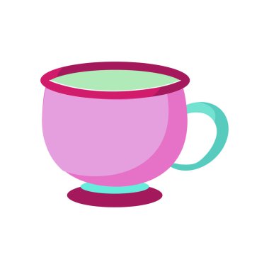 Pembe çay fincanı. Sıcak içecek kabı. Vektör kupa çizimi. Renkli, parlak bir şekil. EPS 10.