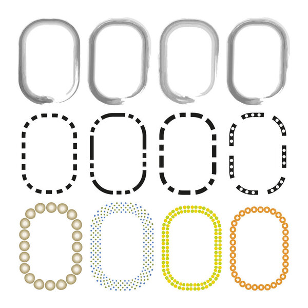 Oval frame set. Patterned oval outline. Decorative loop border. Vector ornament shapes. EPS 10.