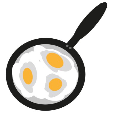 Kızartma tavası. Pişmiş yumurta sembolü. Kahvaltı yemek vektörü. Sıcak tava görüntüsü. EPS 10.