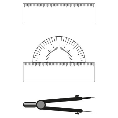 Cetvel simgesi. İletki ölçüm aracı. Pusula çizim aleti. Vektör çizimi. EPS 10.