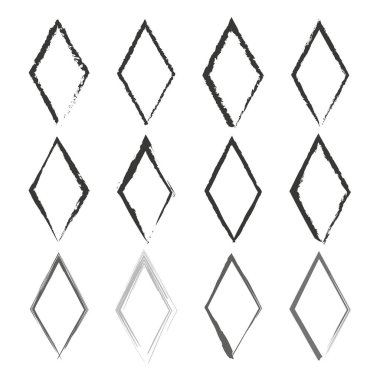 Elmas çerçeveli ikon. Grunge doku şekli. Mürekkep fırçası elemanı. Vektör sınırı ayarlandı. EPS 10.