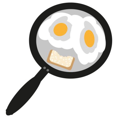 Tava çizimi. Yumurtalı tost. Sarı sarısı detayı. Vektör kahvaltı sembolü. EPS 10.