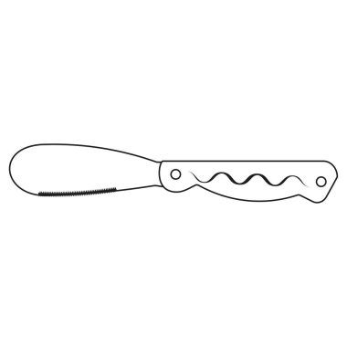 Küçük tereyağı bıçağı. Yuvarlak düz bıçak. Kısmi tırtıklı. Kavisli ahşap tutuş. EPS 10