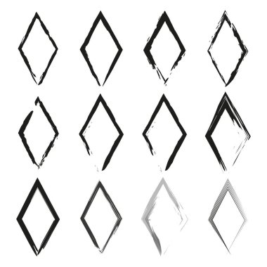 Elmas çerçeveler hazır. Siyah desenli kenarlar. Sanatsal felç deseni. Vektör şekli koleksiyonu. EPS 10.