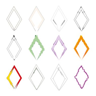 Elmas çerçeveler hazır. Çoklu renkli geometrik desen. Kırmızı üçgen kenar. Vektör tasarım koleksiyonu. EPS 10.