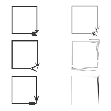 Keskin köşeli çerçeveler. Minimalist kare hatları. Ok şeklinde aksanlar. Siyah ve beyaz stili. EPS 10