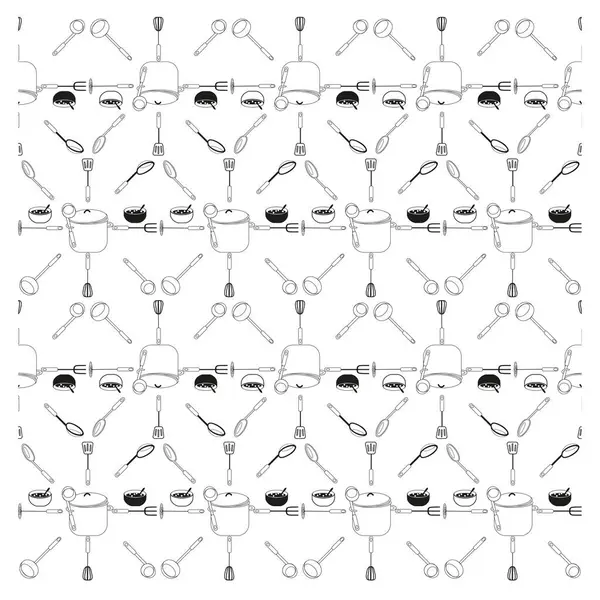 Mutfak nesneleri deseni. Esrar pişirme elementleri. Çorba kasesi tekrarı. Tek renkli, kusursuz bir altyapısı var. EPS 10