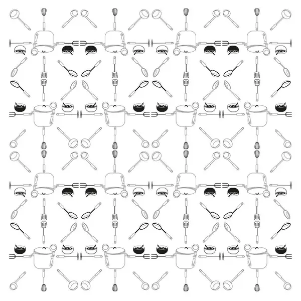 Mutfak aletleri tekrar ediyor. Tencere ve kaplar hizalandı. Yemek pişirme temalı tasarım. Tek renkli arka plan tasarımı. EPS 10