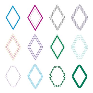 Elmas çerçeveli ikon. Tek renkli kenar şekli. İnce hatlı bir rakam. Vektör dekoratif sembol. EPS 10.