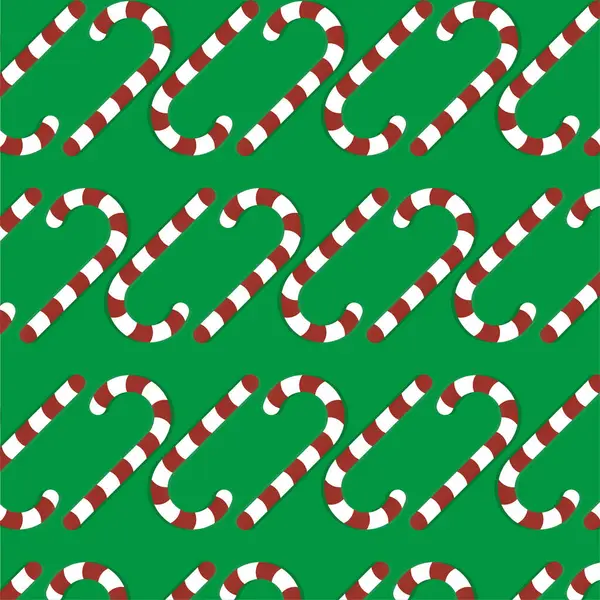 Büyük şeker kamışı. Noel hediyesi vektörü. Kırmızı beyaz şerit. Yeşil şenlik arka planı. EPS 10.