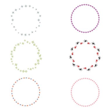 Yuvarlak çerçeve simgeleri. Sınır sembollerini çember yapın. Dekoratif desen elementleri. Renkli vektör şekilleri. EPS 10.