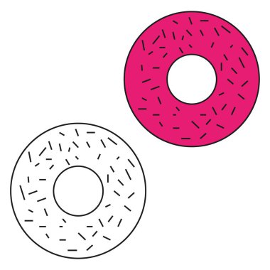 Tatlı çörek ikonu. Pembe buzlu şekil. Vektör çerez çemberi. Yüzük serpintisi. EPS 10.