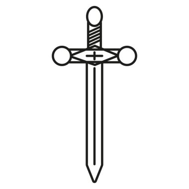 Kılıç simgesi. Ortaçağ bıçak silahı. Vektör şövalye sembolü. Ana hatları çapraz tut. EPS 10.