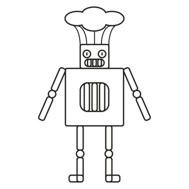 Şef robot karakter. İnsansı mutfak figürü. Yemek makinesi sembolü. Vektör çizgisi çizimi. EPS 10.