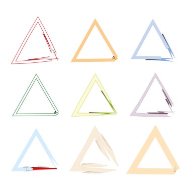 Üçgen çerçeve simgesi. Renkli geometrik vektör. Kırık kenar şekli. Yaratıcı üçgen çizgisi. EPS 10.