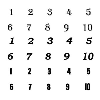 Şık sayı tablosu. Birden ona kadar. Çeşitli yazı tipi numaraları. Vektör sayısal tasarımı. EPS 10.